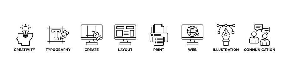 Graphic design banner web icon vector illustration concept with icon of creativity, typography, create, layout, print, web, illustration and communication