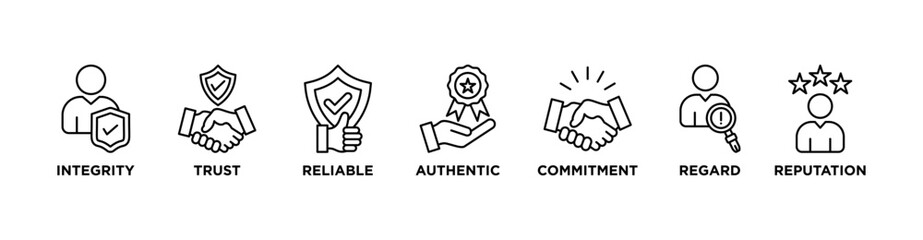 Credibility banner web icon vector illustration concept with icon of integrity, trust, reliable, authentic, commitment, regard, and reputation
