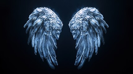 Angel wings with intricate feather details, radiating a serene and ethereal presence.
