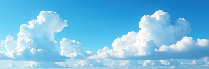 Azure expanse, fluffy white cumulus clouds drift lazily , unburdened, bright, beautiful