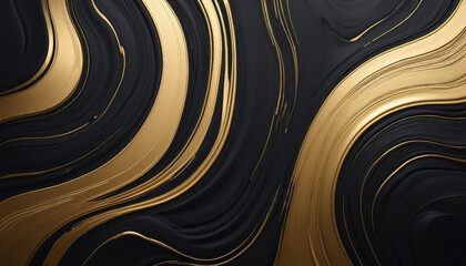 Elegant black and gold abstract background featuring smooth, flowing lines that create luxurious and modern aesthetic. contrast between dark and metallic tones evokes sense of sophistication