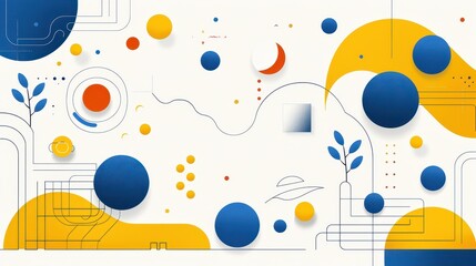 Obraz premium Abstract blue and yellow shapes on a clean white background, modern minimalist design