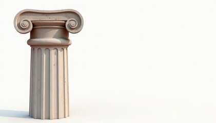 White background with a weathered Roman column fragment , texture, vintage, roman