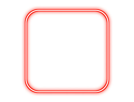 Rectangle neon futuristic sign red. Neon frame isolated on transparent background. Shiny neon light border red. PNG