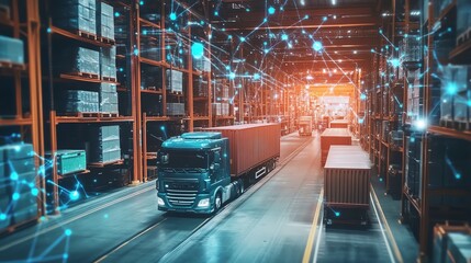 Fototapeta premium AI-powered supply chain management system optimizing logistics reports.