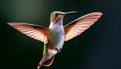 Fototapeta premium Hummingbird caught in mid-flight in the sunlight