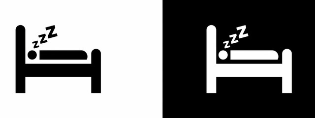 Sleeping Person Bed Icon in Black and White Inverse Styles