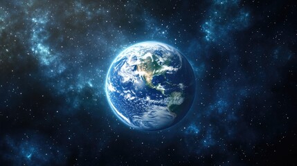 Obraz premium Earth floating in space, with the sun illuminating its thin, glowing blue atmosphere
