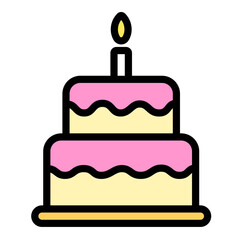 Birthday cake icon illustration. Party and celebration colored vector illustrations.