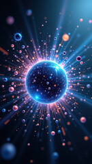 Fototapeta premium Magnesium Glycinate molecule illustrated with vibrant colors and energetic cosmic rays emanating from it, emphasizing its atomic structure.