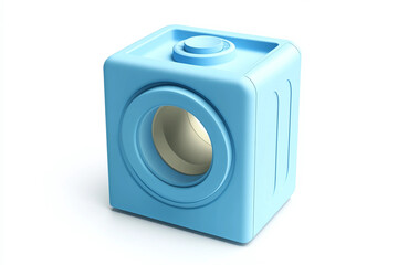 Fototapeta premium A light blue cube toy with circular openings on a white background