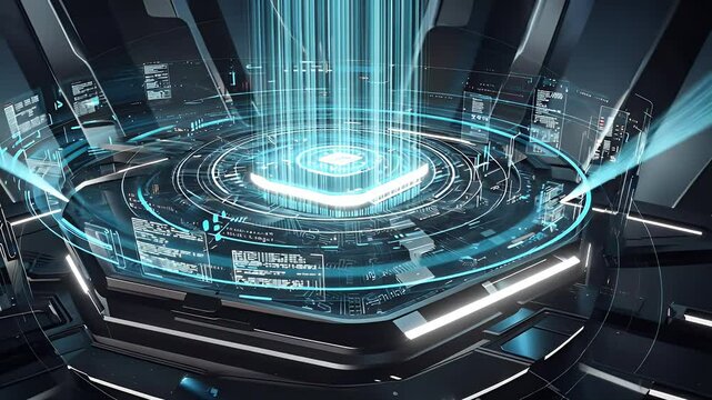 High-Tech Quantum Computer Processing Data Waves