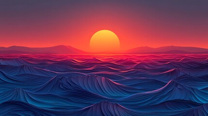 Sunset Ocean Waves with Vibrant Sky.