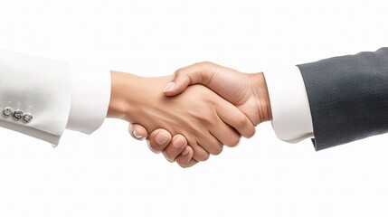 Two Business People Shaking Hands Firmly in Isolated Background