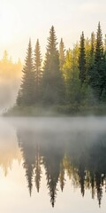 Fototapeta premium Misty dawn over a tranquil lake