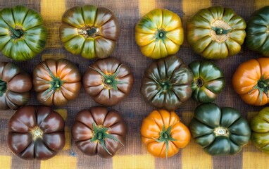 Fototapeta premium Assorted Heirloom Tomatoes Colorful Farm Fresh Produce