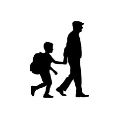 Father holding his son's hand walking to school vector