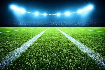Obraz premium Football Field Illuminated Under Bright Stadium Lights At Night