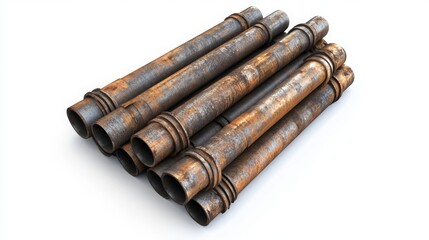 A set of rolled metal pipes isolated on a white background. 