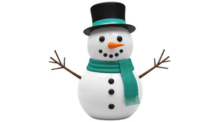 Isolated Cheerful Snowman with Scarf and Top Hat