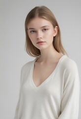 Obraz premium Contemporary Minimalist Portrait of a Young Czech Woman with Direct Eye Contact