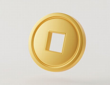 3D illustration  golden coin with a square cut out in the center