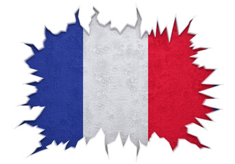 France flag inside cracked wall