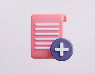 Obraz premium 3D illustration pink document icon with a purple plus sign indicates new information