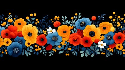 Colorful artistic flowers and foliage forming an attractive floral border