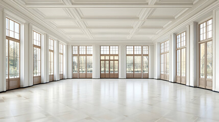 Fototapeta premium Spacious White Grand Hall With Large Windows