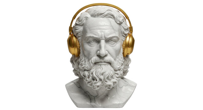 Isolated Bust with Golden Headphones
