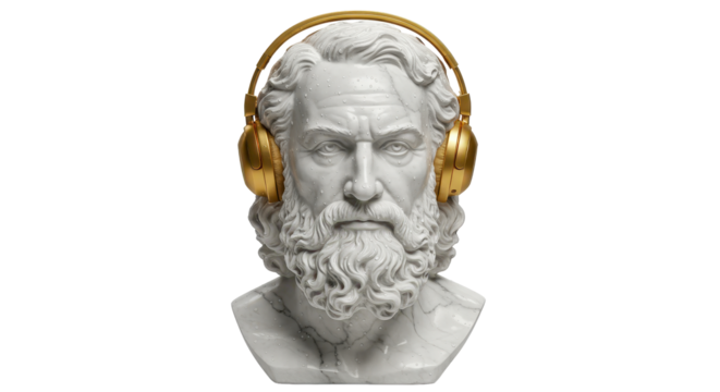 Isolated Bust with Golden Headphones