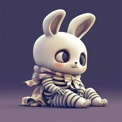 Obraz premium Adorable Cartoon Bunny Rabbit with Skeleton Costume Sitting on Purple Background