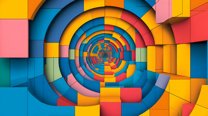 Obraz premium Colorful abstract geometric design with radial pattern and cube structures