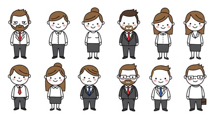 Obraz premium Cartoon Business People Group Illustration Standing Diverse Office Workers Set