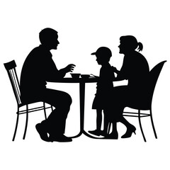Minimalist family eating dinner together silhouette Black and white family concept elements vector