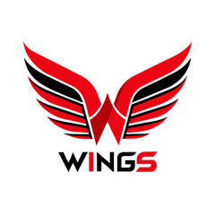 Obraz premium Modern Aviation Logo – Stylized Red Wing with Bold Typography on White Background.