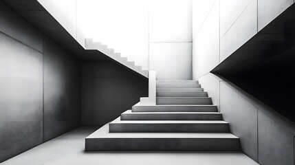 Modern architectural stairs and walls creating geometric abstract lines of light and shadow