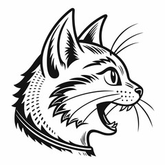 Obraz premium Old School Traditional Cat Head Tattoo Stencil – Bold Black Ink Design on White Background.