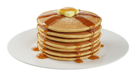 Isolated Stack of Pancakes with Syrup and Butter