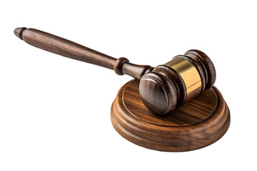 Fototapeta premium Wooden gavel with brass band and matching sound block.