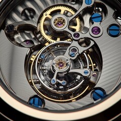 Close-up of luxury watch movement with intricate gears and jeweled details