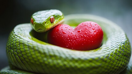 Obraz premium A Green Snake Coiling Around a Heart, Symbolizing Love and Temptation