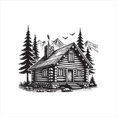 Winter Cottage in the Snowy Forest