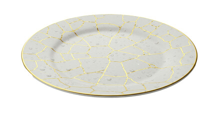 Isolated White Plate with Gold Cracks