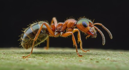 Fototapeta premium A detailed macro shot of an ant, highlighting its intricate features