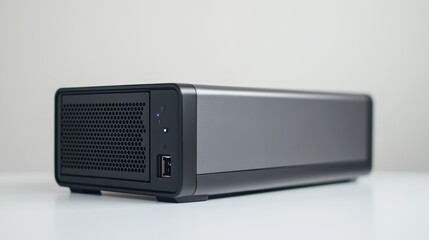 Obraz premium A compact power supply unit with a sleek design, placed on a white background