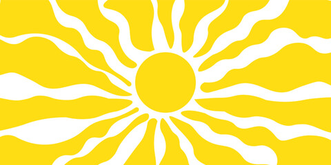 Horizontal retro groovy background with bright sunburst in style 60s, 70s. Trendy colorful graphic print.eps10