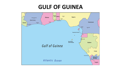 Gulf of Guinea Map. State and union territories of Gulf of Guinea with neighbouring countries. Political map of Gulf of Guinea with capital and important cities in Detailed.