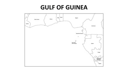 Gulf of Guinea Map. State and district map of Gulf of Guinea. Administrative map of Gulf of Guinea with states and boundaries in white color.